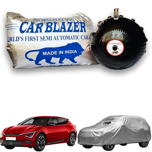 Image of CARBLAZER Portable & Semi-Automatic Full Body Car Covers: Heavy Duty Device| Anti-Theft| Dust & Scratch Proof | Water & Wind Resistant|Custom Fit| Dual-Side Cover, Compatible for Kia EV6