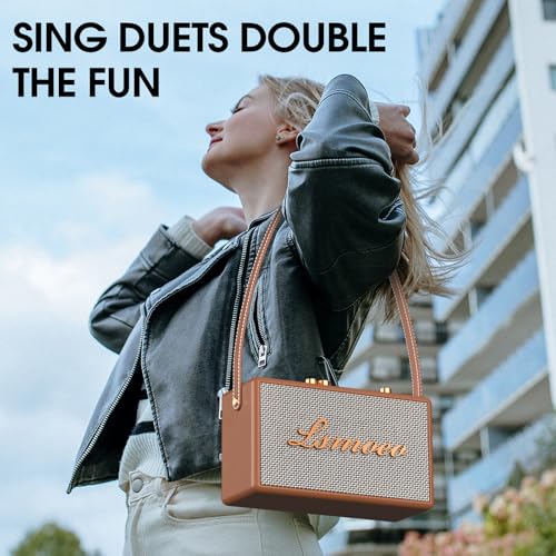 Image of Karaoke Machine for Adults,2 Wireless Microphones for Karaoke Speaker, Portable Microphone and Speaker Support Four-Channel Microphone Expansion for Home Part,Car,Indoor /Vintage Gifts-Brown