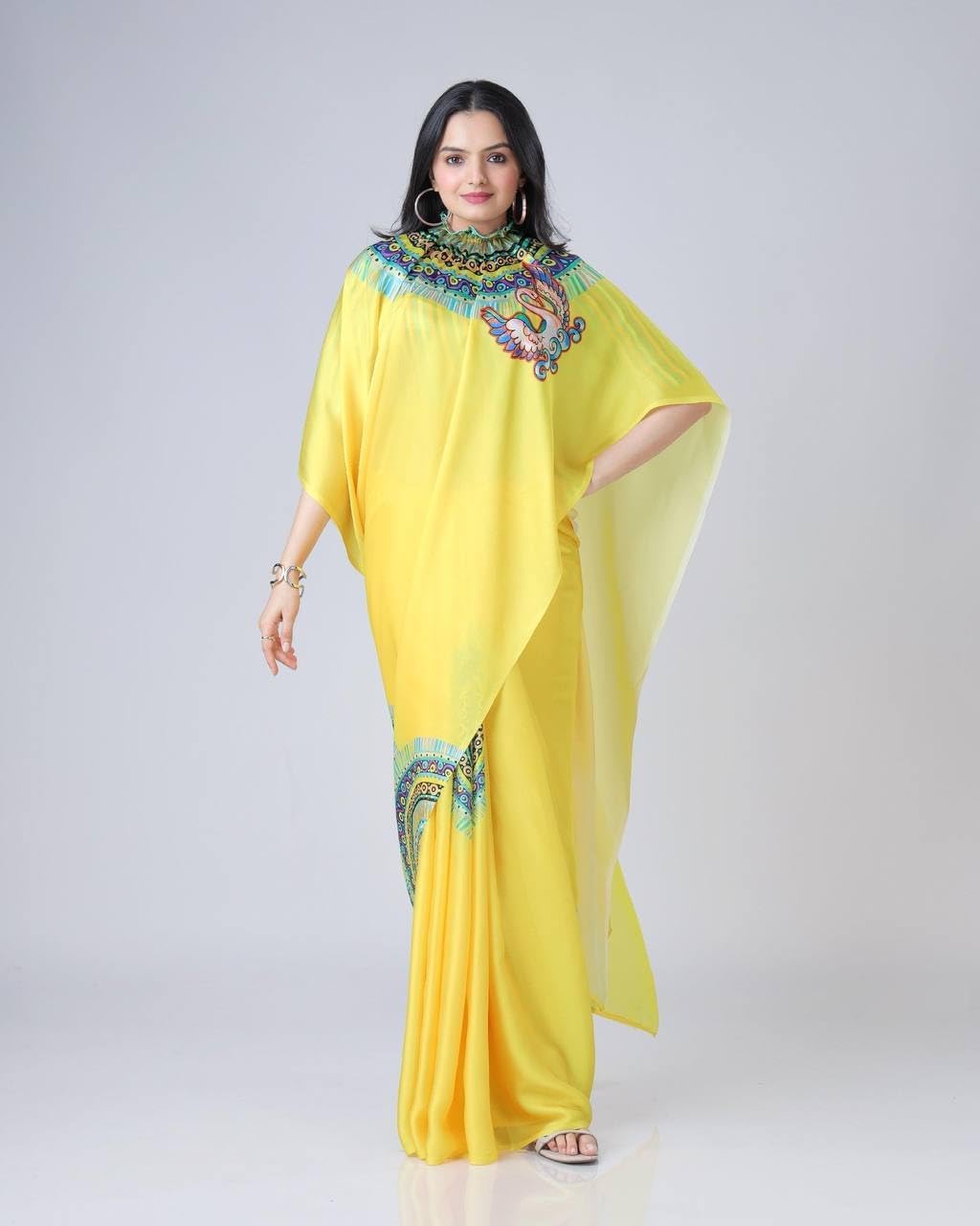 MOHIT CREATIONS One Minute & 2 Different Way Japan Satin Printed Hands Free Ready To Wear Saree With Unstiched Blouse Piece
