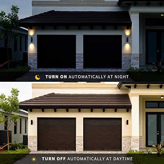 mirrea Modern Outdoor Porch Light Patio Light in 2 Lights Dusk to Dawn Photocell Sensor with Matte Black Aluminum Rectangular Tube and Tempered Glass Cover Waterproof Wall Sconce 2 Pack