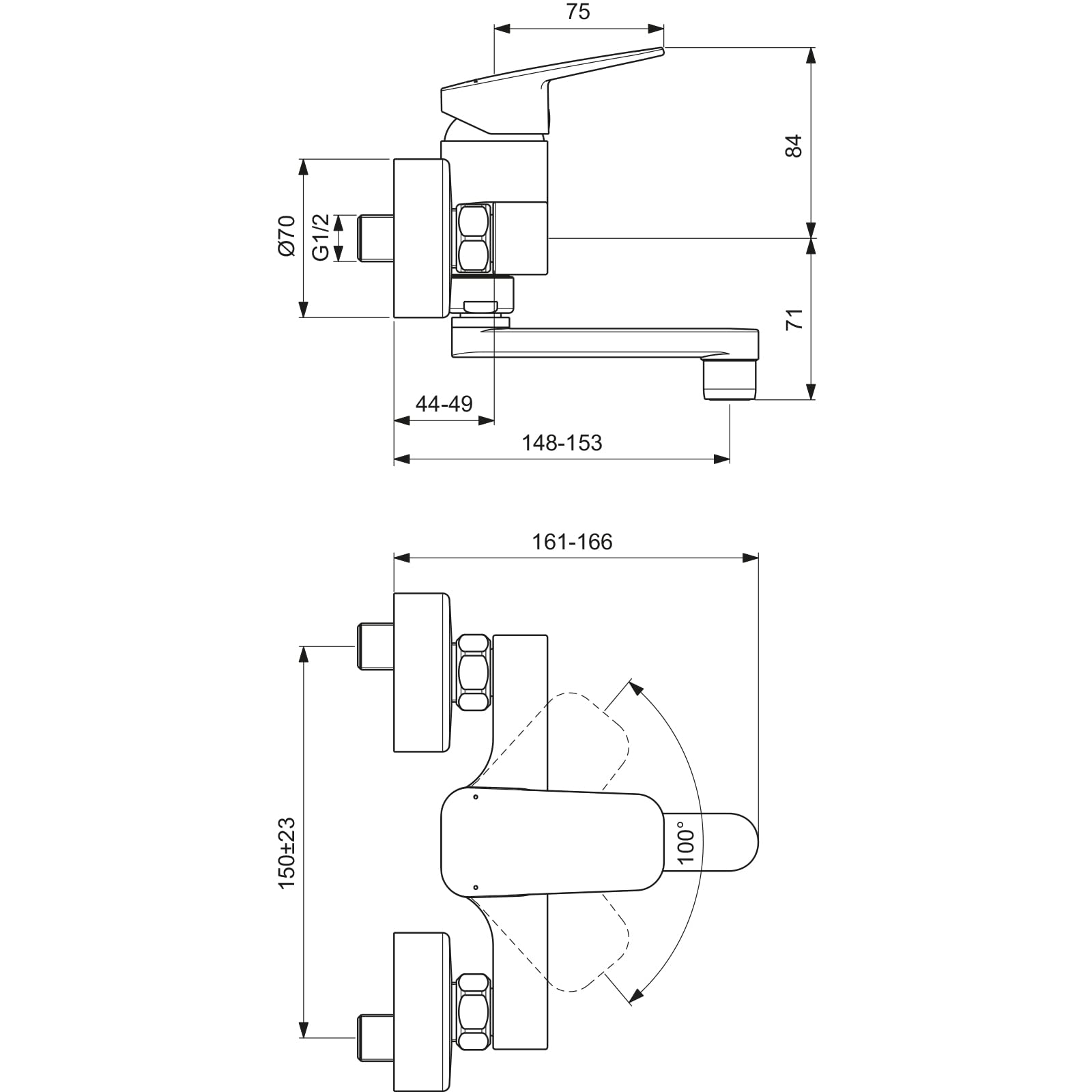 Ideal Standard BD241AA Ceraplan - Grifo monomando para lavabo de pared, cromo, Aufputz