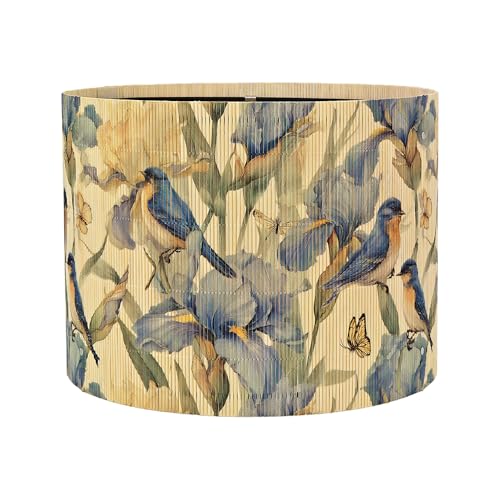 Rustic Lamp Shade Floral Bird Pattern Art Deco Drum Shape 30x23cm