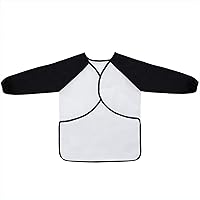 Vista 6 de Batas artísticas para niños, delantal de pintura con manga y 3 bolsillos, juego de 2 unidades, color negro y blanco