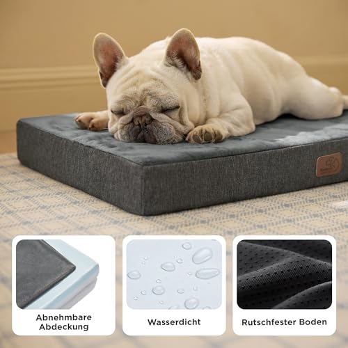 BEDSURE orthopädisches Hundekissen mittelgroße Hunde - 74x46x8cm waschbares Hundebett mit 2 in 1 Memoryschaum, kuscheliges Hundematte Hundematratze, dunkelgrau