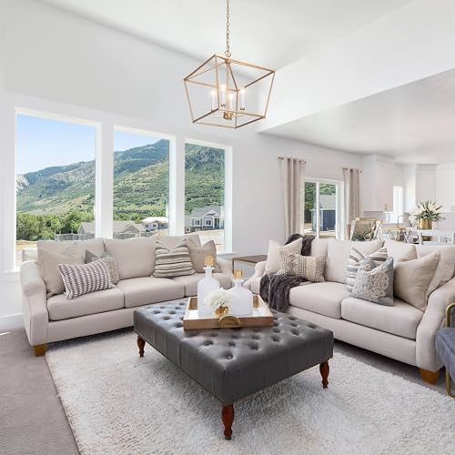 Image of KSANA Gold Chandelier, 4-Light Modern Linear Chandeliers, Pendant Cage Lantern Hanging Light Fixtures for Dining Rooms, Foyer, Living Room, Bedroom and Kitchen Island