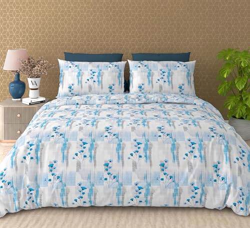 Image of FRESH FROM LOOM 100% Cotton King Size Bedspread - 240 TC, Non-Irritating & Soft Luxury 240 TC Cotton King Set - Hypoallergenic & Sweat-Absorbent Flat Bedsheet, Aqua, Size- 108x108 inch