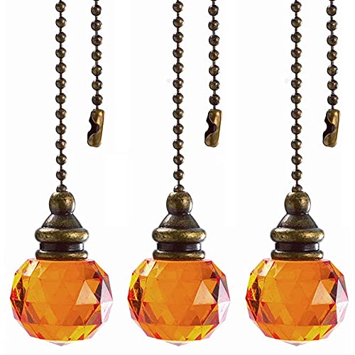Image of Ceiling Fan Pull Chain Extender, 12 Inches, Bronze, Crystal Ball Pendant, 3 Pack