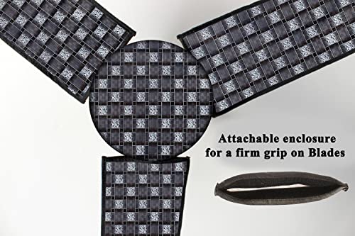 Image of Stylista Waterproof & Dustproof Three Blade Ceiling Fan Cover with attachable Enclosure Set of 3 Fan Covers Basketweave Pattern Grey