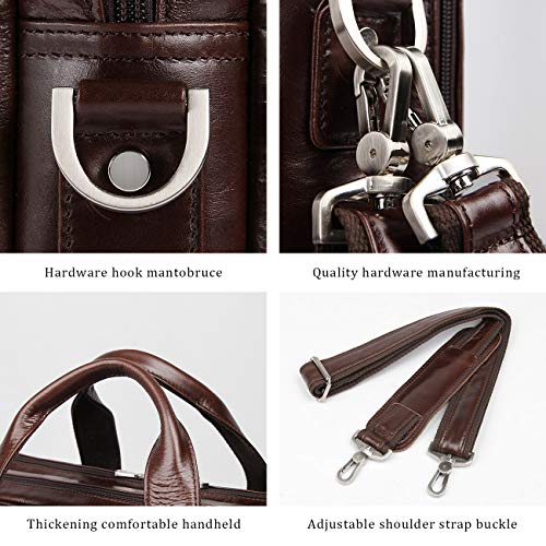 Augus Genuine Leather Mens Briefcase businessTravel Bags 15.6 Inch Laptop Bag YKK Zipper, Coffee