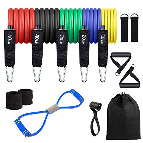 JawaMax Fitness Insanity Resistance Bands Set - 14-Piece Exercise Bands - Portable Home