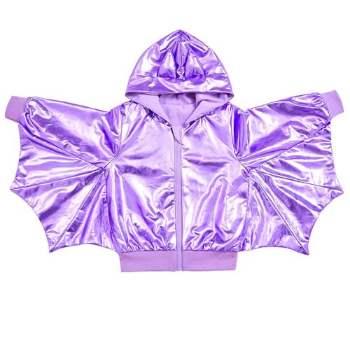 YIYI Girls Metallic Jacket Hoodie Zip Up Jakcets Kids Long Sleeve Unique Cute Bat Coat Boys Girls Outwear Halloween