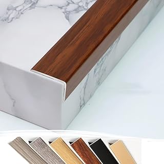 Stair Edging Transition Strip Cuttable, Stair Nose Molding Aluminum Stair Nosing Edge Trim 36" 48", Metal Step Trim L Stair Corner Guards Wide 1.4", Wood Grain(Walnut,48"/120cm)