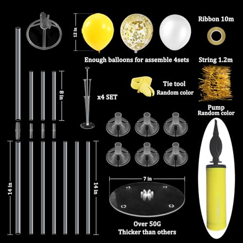 Image of ZJDHPTY 4Set Yellow and White Balloon Stand Table Centerpiece Party Decor | Sunflower Daisy Bee Birthday Baby Shower Bridal Shower Engagement Wedding Spring Summer Backyard Party Decorations