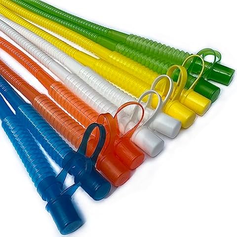 Reusable Plastic Straws 13 inch - Bendy Straws Drinking Plastic Straw with Covers Cap Assorted Colors - Corrugated Flexible Straws Reusable - Bendable Straws - 10 Pack Cover