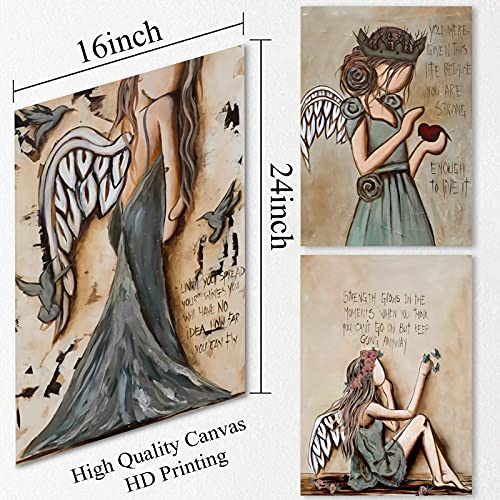 Dthlay Vintage Angel Wing Canvas Wall Art Girl Posters For Bedroom Decor Painting Nordic Wings Poster Prints Living Room Home 16X24Inchx3 No Frame, Unframed #TOP2