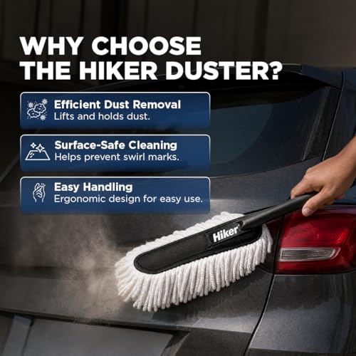 Image of Hiker by Varroc Multi-Purpose Car Duster | Wax-Treated Microfiber Brush for Scratch-Free Cleaning | Long Handle, Reusable, Ideal for Car, Truck, SUV & Home Use | Pack of 2 | Wax-Coated Microfiber Brush | Scratch-Free | Long Handle | Reusable | Car, Truck, SUV & Home Use | Easy Dust Removal