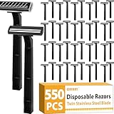 CXYARY 550 Pcs Twin Blade Disposable Razors With Clear Safety Cap, Shaving Razors Bulk for Men &Women, Stainless Steel Blade, Multipurpose Portable Shave Razor for Bathing Hotel Travel, Black