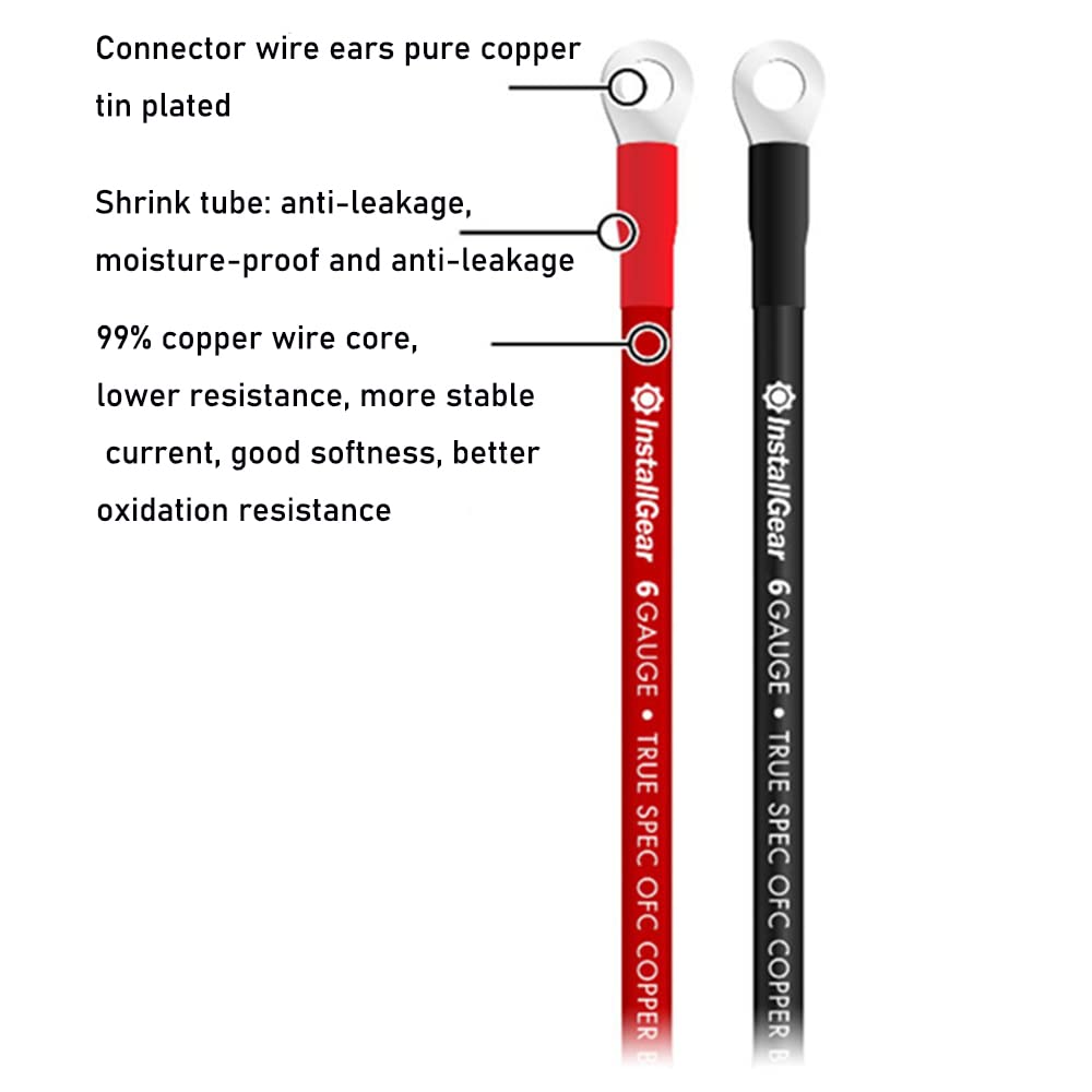 2x Batteriekabel 6AWG 70cm | Rot & Schwarz | Mit Ringösen