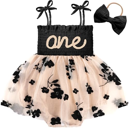 HONGTEYA Baby Girl 1st Birthday Outfit Girl First Birthday Clothes One Year Old Gifts Romper Tulle Summer Newborn Dress