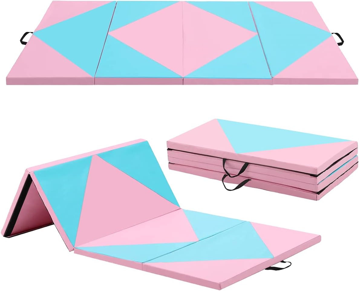 Max4out 4x8x2 Gymnastics Mat Folding Exercise Tumbling Yoga Mats for Gym Fitness with Handle, Pink, 240-pink : Sports & Outdoors