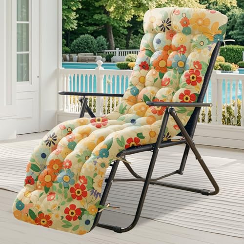 widesmile Waterproof Sun Lounger Cushion Only Replacement Lounger Cushions Pad for Sunloungers 100% Cotton Thick 167x53x10 cm Outdoor Garden Rattan Recliner Relaxer Chair Cushions Daisy