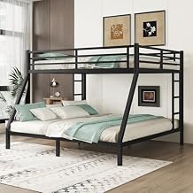 Bellemave Queen Over King Bunk Bed for Adults, Queen Over King Bunk Beds Frame with 2 Side Ladder Length Guardrail, Easy Assemble Bunkbeds, Noise Reduced, Mattress Not Included, Black