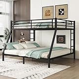 Setawix Metal Queen Over King Bunk Bed,Heavy Duty Queen and King Bunk Beds for Adults,Industrial Bunkbed with Ladders for Kids,Teens,Boys,Girls,Space Saving,Low Noice (Black, Queen Over King)