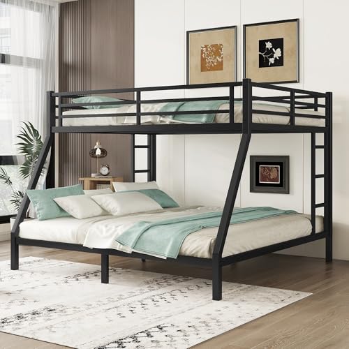 Bellemave Queen Over King Bunk Bed for Adults, Queen Over King Bunk Beds Frame with 2 Side Ladder and Full Length Guardrail, Easy Assemble Bunkbeds, Noise Reduced, Mattress Not Included, Black by Bellemave - Used condition - US$202.40