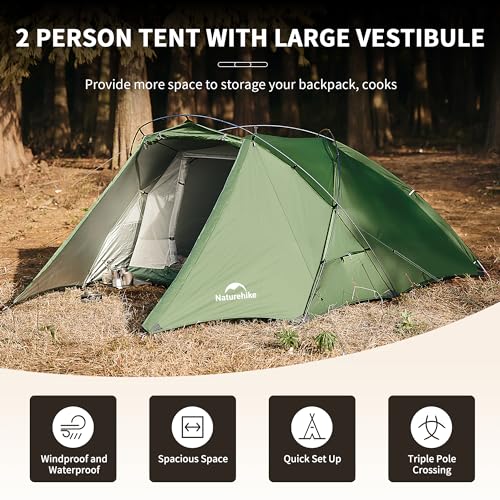 image for Naturehike Hillock 2 Person Tent for Camping, Double Layer Waterproof 
