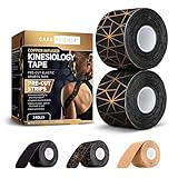 Care Science Waterproof Kinesiology Tape, 40 ct Precut Strips (2 Rolls), Copper Infused | Water Resistant Strips, Elastic Athletic Tape for Sports & Weightlifting, Muscle Strain Relief & Joint Support