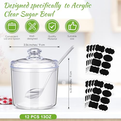 Tioncy 12 Pcs Ice Cream Bar Supplies Sugar Bowls with Lid and Spoon Acrylic Candy Dispenser Party Bar Sundae Caramel Apple Dipping Container with Tag (13 oz,Clear) by Tioncy - Image 2