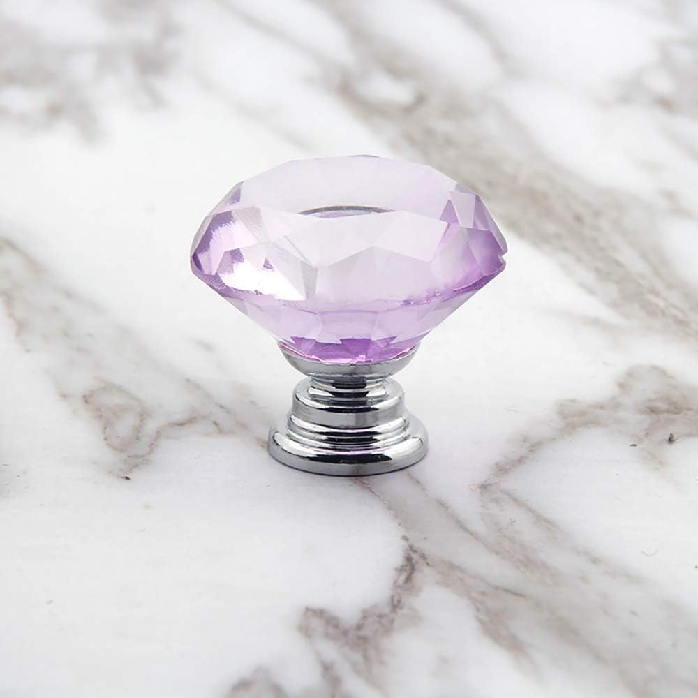 8 Pcs Purple Crystal Glass Cabinet Knobs Pulls, 30mm Diamond Decorative Kitchen Cabinet Handles for Dresser Drawer, Bedroom Wardrobe Pulls Bathroom Desk Knobs (8Pcs, Purple)