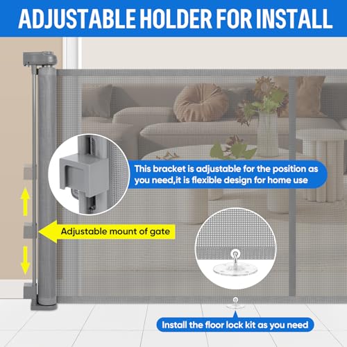 Miniatura 4 de Puerta Seguridad Bebé Extensibles, 0-500 Cm Barrera Seguridad Niños Y Perros, Vallas De Seguridad Para Niños Escaleras Y Pasillos, Interiores Y Exteriores Gris
