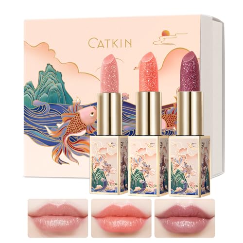 CATKIN Lip Balm Color Tinted Changing Lipstick Ultra Hydrating Lip Moistrurizer Chapstick with Vitamin E Nourishing For Cracked & Dry Lips 0.12 oz 3pcs Gift Box (C10+C11+C14) 3pcs wirh gift