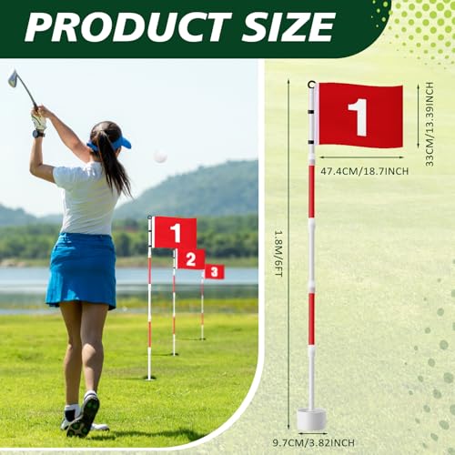 Threehoney Golf Flagstick 6ft, Golf Pin Flag Hole Cup Set Putting Green Flags and Poles Numbered Golf Flags for Driving Range Backyard, Portable 5 Section Design for Golf Practice, Gift Idea(3 Pack) - Thumbnail 2