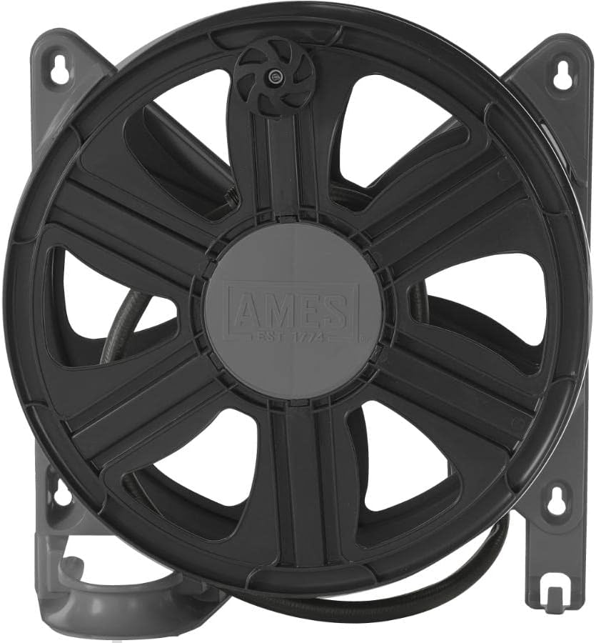 Front view of the PRO FLOW Wall Mount Neverleak Hose Reel, showing the mounting holes on the back plate.