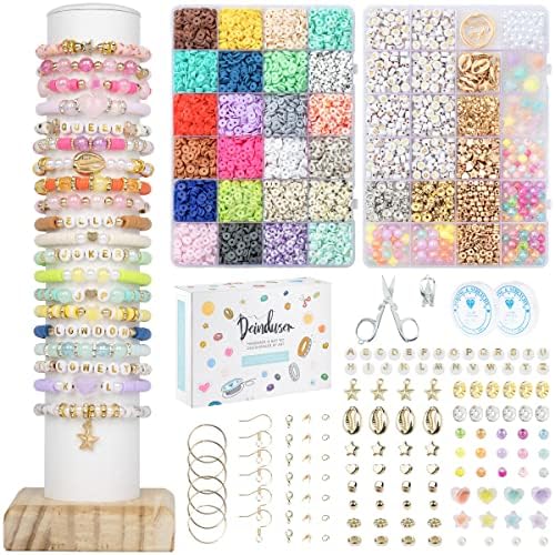 Deinduser Clay Beads 2 Boxes Bracelet Making Kit - 24 Colors Polymer Clay Beads for Bracelets Making - Jewelry Making kit with Gift Pack - Bracelet Making Kit for Girls - Heishi Disc Beads