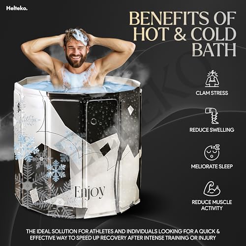 Image of Helteko Bath Tub for Adult for Bathroom, Foldable Tub for Home Use with Drainage Hole, Thickened Insulated Ice Bath Tub, Inflatable BathTub for Adults, Ice BathTub for Adults (Black Flower)