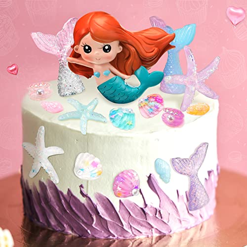 24 Pcs Mermaid Tail Cake Topper Star Conch Cake Cupcake Toppers Sea Creatures Beach Cake Decorations Pastel Under The Sea Cake Decorations For Birthday Baby Shower Wedding Party Cake Decor #TOP5