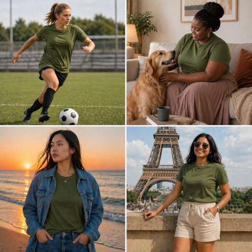 Image of Women's 100% Cotton T Shirt - Crew Neck, Short Sleeve, Regular Fit | Soft Breathable Fabric | Premium Everyday Basic Comfort Fit Tee for Casual