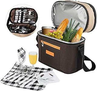 Insulated Picnic Backpack for 2 Person, Portable Picnic Bag Set, Carrying Tote Bag Perfect for Camping, Day Travel, Hiking, BBQs (Brown)
