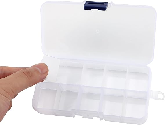 KINJOEK 32 Pack 10 Grids Plastic Bead Organizer Containers Storage, Adjustable Dividers Earring Diamond Jewelry Bead Painting Storage Case, Clear Small Fishing Tackle Box for Cross Stitch Accessories