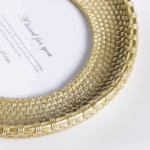 Round Picture Frame 4x4 Vintage Gold Frames, Rattan Textured Hand-Crafted Photo Frame with Glass Front, Antique Picture Frame for Tabletop Display & Wall Display, Retro Design Home Decor