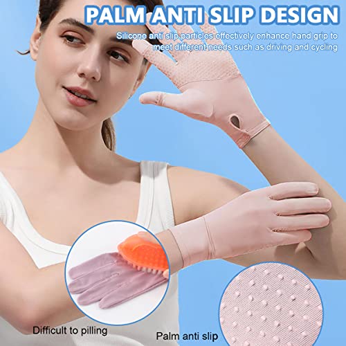 Image of PALAY Sun Protection Gloves for Women - Non-Slip Touch Screen, Breathable Ice Silk Cooling, Summer Outdoor Full Finger With Snap Button Closure for Cycling, Driving, Fishing