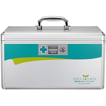 Amazon Com Glosen Lockable First Aid Box Security Lock Medicine Storage Box With Portable Handle Extra Large 15 9x9 3x8 9 Inches Silver Home Kitchen