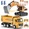 Remote Control Excavator and Dump Truck Toy Set - RC Construction Vehicles Toy with Barricades, Road Signs, Simulated Rocks, Lights and Sounds, Birthday Gifts for Toddlers 3-12 year Boys Girls