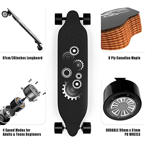 Terdenfors Electric Skateboard Longboard With Remote, Patinetas Electricas 1200W Motor, 25 Mph Top Speed & 15 Miles Range, 4-Speed Modes Skateboards For Adults Teens Beginners, 25° Hill Climbing #TOP4