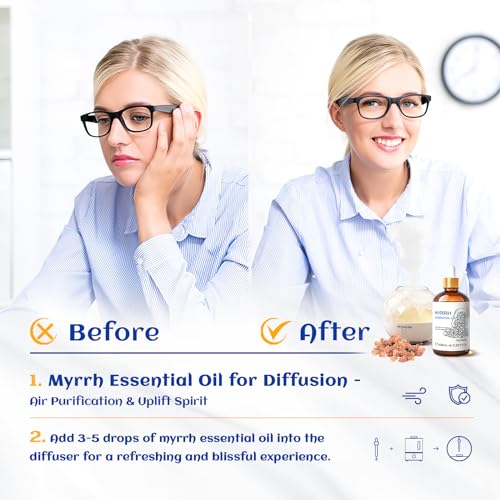 Image of HIQILI 100ML Myrrh Essential Oil for Skin, Diffuser & Candle, 100% Pure and Natural - 3.38 Fl Oz