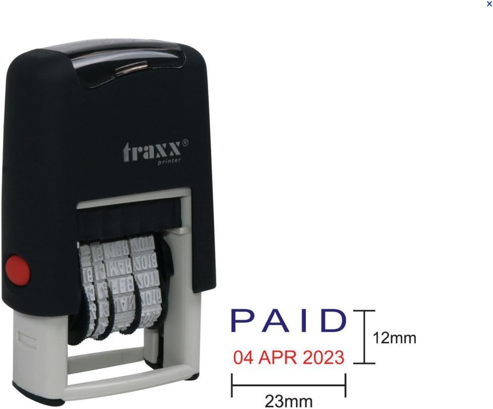 Paid Mini Date 7850-T2 self-inking rubber stamp blue red ink