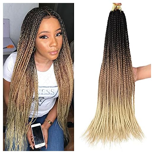 Ombre Box Braids Crochet Braids Braiding Hair Weave 22Strands High Temperature Fiber 24inch Long Synthetic 3S Box Braids For African Women Black Brown Blonde(T1B/27/613,6packs)